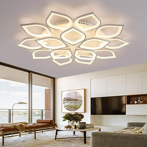 FWX LED Deckenlampe Modern Großer Wohnzimmer Schlafzimmer Deko Lampe Deckenleuchte Dimmbar mit Fernbedienung Deckenlicht Blume Design Decke Pendelleuchte Acryl Schirm für Esstisch Wohn Küche Bad Leuch
