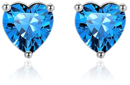 Zolkamery Ohrringe Silber 925 Stecker, 925 Sterling Silber Turkis Geburtsstein Ohrstecker, Hypoallergen 14mm Klein Liebe Herz Schlafen Knorpel Zirkonia Ohrstecke, Geburtstagsgeschenk für Damen Mädchen