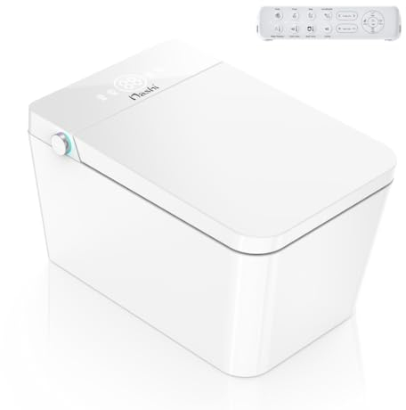 Nashi - Inodoro Japones inteligente | WC con Bidet | Agua con chorrito, Taza calefactable y Secado | Apertura y Cierre Automático | Autolimpieza y Estirilizador UV | Mando a Distancia | Square