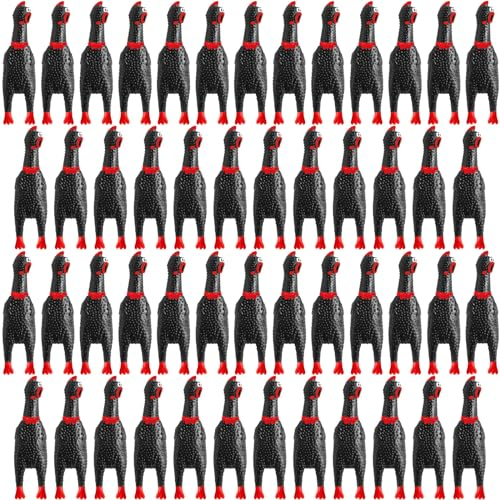 Honoson Hundespielzeug, Gummi, Huhn, quietschendes Huhn, langlebig, Quietschspielzeug, Streich, Neuheit, Spielzeug, kleines Huhn, Geräuschmacher für Hunde, Haustiere, 16,3 cm, Schwarz, 50 Stück