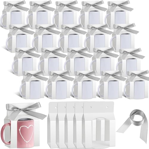 Kosiz 36 Pcs Mug Boxes Sublimation Coffee Mugs Gift Bags with Window Packaging Storage Box for Shipping Selling Chirstmas Gift Packaging Wrapping(for 12oz Mug,White, Silver)