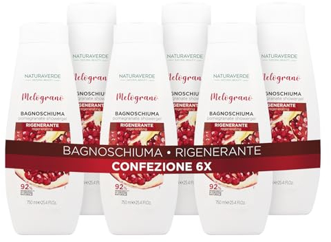 Naturaverde | Natural Beauty - Bagnoschiuma Melograno, Docciaschiuma Rigenerante, Ingredienti di Origine Naturale, 6 x 750ml