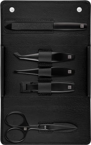 ZWILLING Maniküre-Set (5 teilig, Reiseset für Gesichts- und Barthaare, mit Nagelknipser und Bartschere), Premium, Black Edition