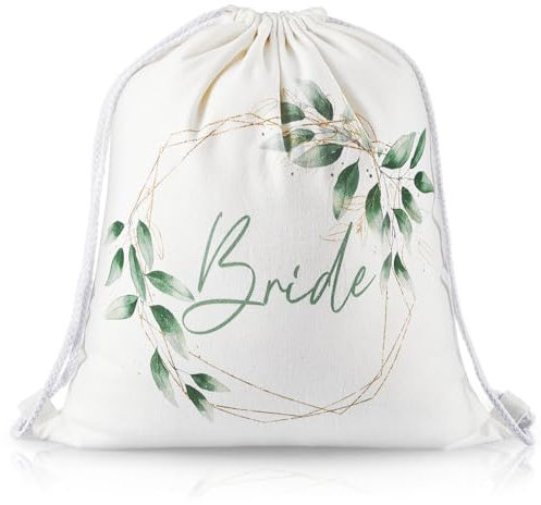 Weewooday 37 x 46 cm Turnbeutel Rucksack für Braut Team Braut Leinwand JGA Stoffbeutel mit Kordelzug Braut Brautjungfer Accessoires Geschenk für Junggesellenabschied Braut Party (Grün, Bride)