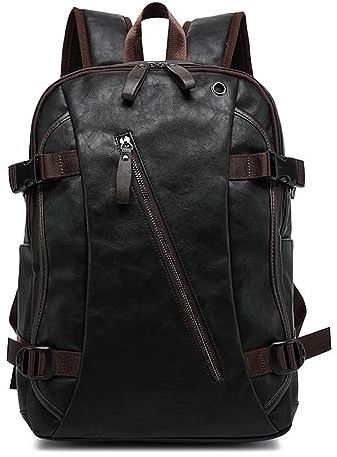 XINYASEE Mochila de cuero PU Hombre, cuero PU Mochila para portátil, mochila informal para la escuela, Mochila de viaje de negocios para hombre (Negro Café)
