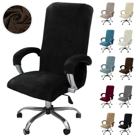 Alishomtll Samt Bürostuhl Bezug mit Armlehne Stretch Stuhlhussen Gaming Stuhl Bezug Abnehmbare Sessel Überzug Elastische Stuhlbezüge für Bürostuhl Computer Stuhl Drehstuhl (Schwarz, X-Large)
