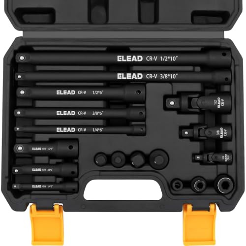 18-Pieces Impact Socket Extension Set: 1/4, 3/8 & 1/2 Drive Socket Extension Bar, Socket Adapter Set, Swivel Universal Joints & Impact Coupler