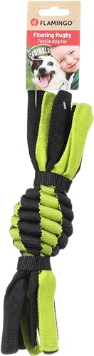 Flamingo Spielzeug für Hunde Rofas Rugby Gewebt Grün & Schwarz S - 30x6,8x6,8cm - Schwimmfähig Material mit Knistergeräusch