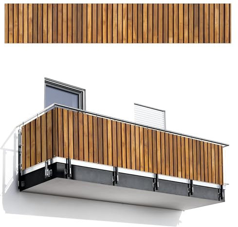 MuchoWow© Sichtschutz/Balkon Einseitig 90x500 cm Groß PVC Terrassen Garten ohne Bohren Wetterfest Gartenzaun Terrasse Balkonschutz Garten Deco Balkonomrandung Latte - Wand - Latte - Holz