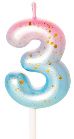 Mermaid Theme 3rd Birthday Candles - Pink & Blue, Number 3 Candles for Cake Toppers