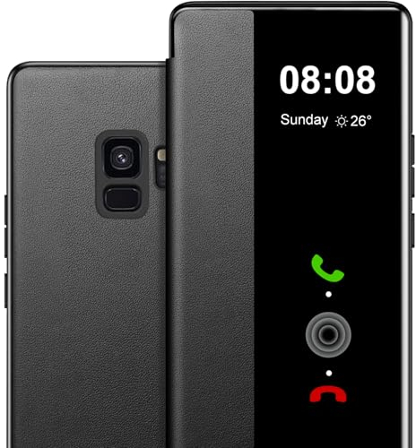 Handyhülle für Samsung Galaxy S9 Hülle S View, Clear View Flip Leder für Samsung Galaxy S9 Hülle, Luxus Extra-Dünn Stoßfest Kratzfest Schutzhülle Cover Case für Samsung S9 Tasche Clear S View