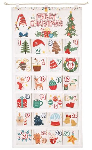 Naler Calendrier de l'Avent Vide à Remplir Soit Meme, 50X100CM Calendrier Avent Tissu Mural Reutilisable avec 24 Poches pour Cadeau de Noël