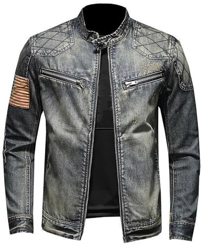 SYDUZAX Giacca di Jeans Uomo Offerte Giacca in Denim Vintage a Maniche Lunghe Tinta Unita Girocollo con Cerniera e Tasche Giacca Elegante Casual Slim Fit Classica in Stile Western