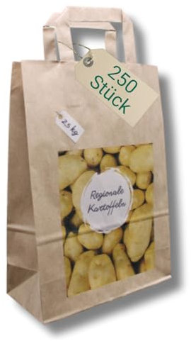 AGRI plus Kartoffeltüten Regionale Kartoffeln 2,5 kg I 250 Stück I Biologisch abbaubare Papiertragetaschen in 220 x 110 x 300 mm I Robuste Kartoffeltragetaschen aus 90 g/m² Kraftpapier