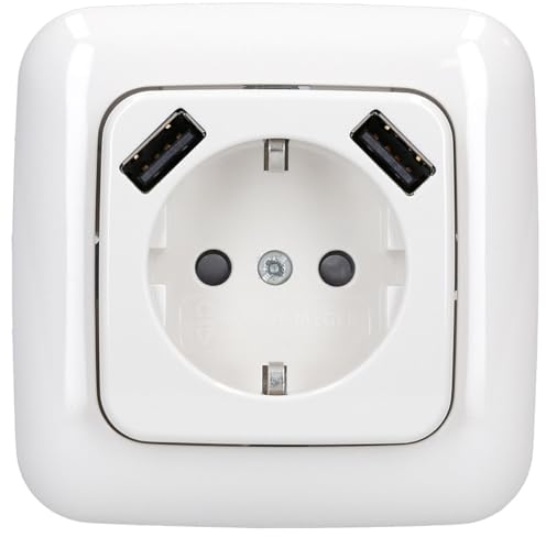 Busch-Jaeger 2x USB Steckdosen-Set: 20 EUCB2USB-214 USB-Steckdose + 2511-214 1-fach Rahmen Alpinweiß Reflex SI