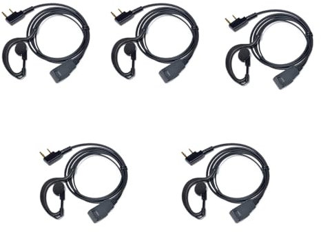 HYSHIKRA Walkie Talkie Earpiece with mic, 2 Pin Headset with PTT, Compatible with Kenwood eSnic Retevis Baofeng UV-5R Radio Ear Piece for Security Bodyguard (G Shape, 5 Pack)