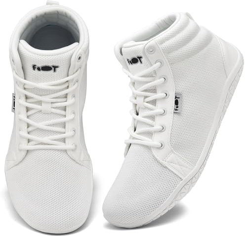 Wizshoe Chaussures Femme Homme Minimaliste Trail Pieds Nus Barefoot Baskets Hautes Décontractées Running Baskets Marche Unisexe Large Orteil Trekking Sneakers Respirant Poids Léger Blanc 40EU