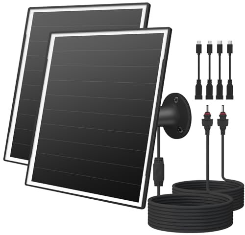 Chargeur de panneau solaire 8W pour caméras de sécurité extérieures. Ports Micro USB/USB - C & DC (3,5×13,5 mm), compatible avec eufy, wyze, Ring. Système de stabilisation pour protéger la batterie.