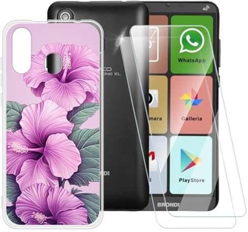 Custodia TPU Stampata + 2 Pellicole in Vetro Temperato Compatibili con Brondi Amico Smartphone XL Nero, Cover Artistica Slim Antigraffio Antishock, Protezione Totale