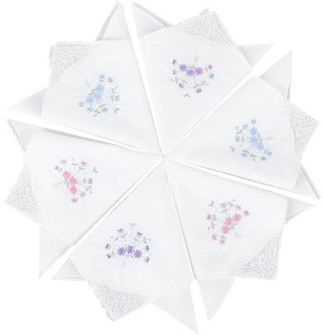 6 Stück Stofftaschentücher Damen Weiß Taschentücher Stoff 27,4 cm Vintage Blumenspitze Taschentuch Baumwolle Wiederverwendbar Bestickte Stofftaschentücher für Damen Hochzeitsfeier Geschenk