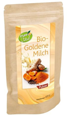 KOPP Vital® Bio-Goldene Milch Pulver - 400 g - Zutaten in kontrollierter Bio-Qualität - Kurkuma, Ashwagandha, Ingwer, Ceylon Zimt, Pfeffer, Kokosblütenzucker