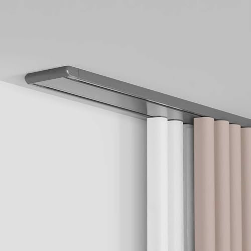 2-läufige Gardinenschiene Einfach Zu Installierende Vorhangstange Doppelte Vorhangschiene aus Aluminium mit Deckenbefestigung Set Deckenschiene Raumteiler(Grigio,1.9m(6.2ft))