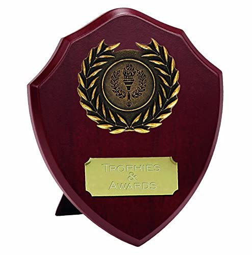 TROPHIESPLUSMEDALS Triumph Gold Laurel Wooden Presentation Shield - 20 cm / 8 | Self-Standing Wooden Display Award for Recognising Achievement | Free Engraving | Acknowledge & Celebrate Success