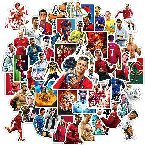 50 Stück Aufkleber Cristiano Ronaldo, Fußballstar sticker, Wasserdichte Vinyl Fußball Aufkleber für Skateboard Auto Laptop Gitarre, Jugendliche und Erwachsene