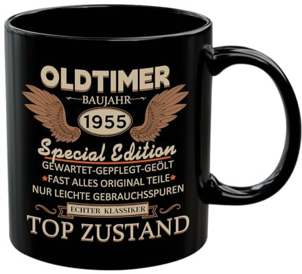 Tasse 70 Geburtstag Geschenk, 1955 Special Edition Kaffeetasse als Geburtstagsgeschenk, 70 Geburtstag Tasse Geschenkideen für Mann Papa Opa Kollege zum Geburtstag, Vatertag, Schwarz, Keramik 350 ml