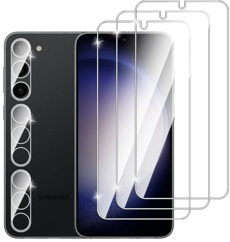 Dlxiks 3 Pièces Verre Trempé Pour Samsung Galaxy S23+ / S23 Plus 5G avec 3 Pièces Caméra Arrière Protecteur,HD Transparent, Dureté 9H-sans Bulles d'air-Anti Rayures Film Protection écran