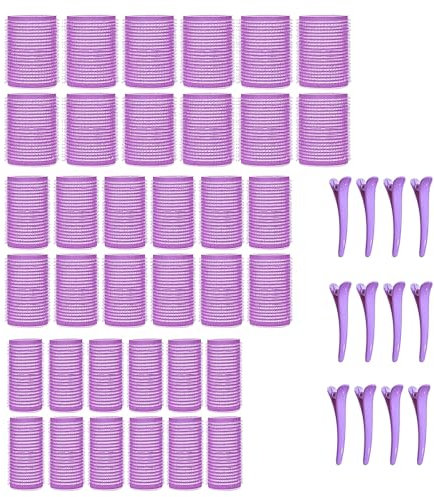 KEYRI 48 Stück Lockenwickler Set Jumbo Groß Haftwickler Selbsthaftend Hair Rollers mit Haar Klammer DIY Locken Ohne Hitze für Lange Mittlere Kurze Salon Friseur (Lila, 3 Größe)