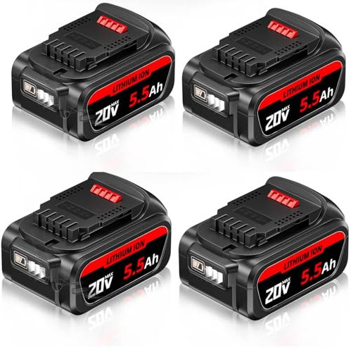 ZEERISA 5.5Ah 20V DCB201 DCB200 Lithium-Ion Battery Replacement Compatible with DEWALT 20 Volt Max DCB206 DCB207 DCB204 DCB203 DCB201 DCB200 DCB180 DCB181 DCB182 DCBB182 DCBBB182(4 Pack)