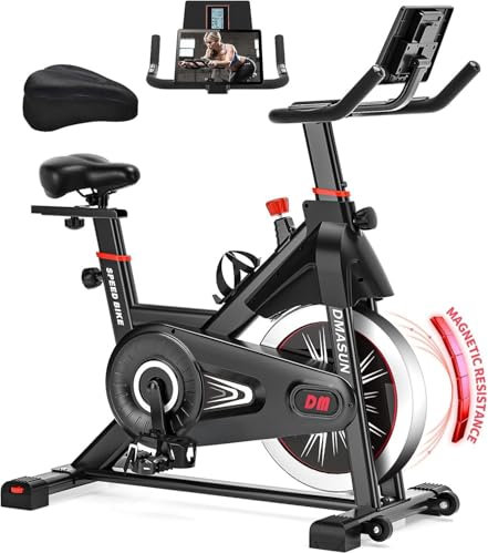 Heimtrainer Fahrrad mit Magnetischem Widerstand, DMASUN Ergometer Heimtrainer mit LCD Display & Größerer Tablet-Halter, Hometrainer Fahrrad, Verstellbare Griffe & Sitz, Fitnessbike 160 KG Belastbar
