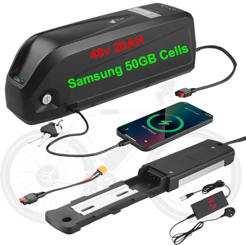 (UK Stock) 48V 20AH Long Range Ebike Battery 30A BMS 5000mAH Cell Lithium ion Electric Bike Battery with Charger for 250W 350W 500W 750W 1000W Motor (for Bafang, AW, most ebike conversion kit)