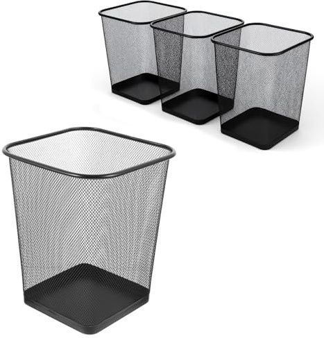 Sinoba Papelera de oficina de metal negro 17L cuadrado de alambre con aspecto de malla para oficina, home-office y hogar (4 piezas)
