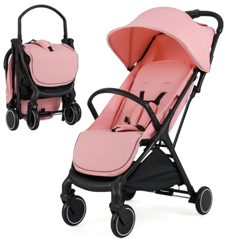 DREAMADE Kinderwagen faltbar, Reisebuggy für Kinder 0-3 Jahren, Buggy mit verstellbarem Sonnendach, Universalräder, Sicherheitsgurt & Aufbewahrungskorb, bis 15 kg Belastbar (Rosa)