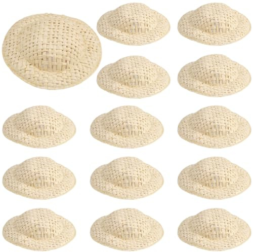SUNNYCLUE 40 Stück Mini Strohhut Mini Webhüte Miniatur Strohhüte Kleine Cowboy Mützen Handgefertigte Strickmütze Aus Maisseide Winzige Stoffmützen Für Weihnachtsschmuck DIY Kunsthandwerk Haarschmuck D