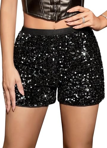 Naimo Damen Shorts mit Pailletten Hoher Elastische Taille Sexy Hot Pants Party Nacht Club Glitzernde Shorts