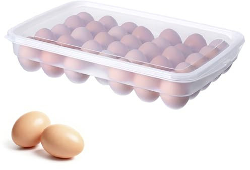 Egg Carrier Container, 34 Grids Plastic Egg Storage Box Shockproof Protection, Portable Egg Tray Carriage Dispenser, for Refrigerator, Kitchen, Outdoors, Picnics, Camping (E)