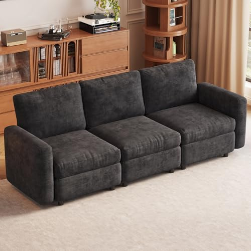 Miuuod 229 cm breites 3-Sitzer-Sofa, Moderne Wohnzimmer-Sofas mit Massivholzrahmen, modulares Ecksofa mit tiefer Sitzfläche