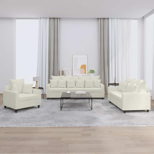 GeenYuu 3-TLG. Sofagarnitur mit Kissen, Creme Samt, Robustes Metallgestell, bequemes Wohnzimmer Sofa Set für Zuhause, 1 Sessel, 2-Sitzer, 3-Sitzer