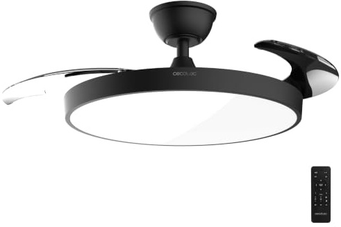 Cecotec Deckenventilator EnergySilence Aero 300 Air Invisible Black, 30 W | LED-Licht, 3 Lichtfarben, Fernbedienung, Timer bis 4 Std., 6 Stufen, 3 einklappbare Rotorblätter
