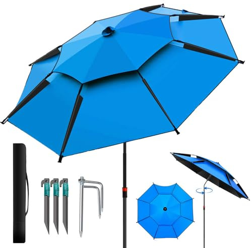 TOPRUNYI Sombrilla de playa, práctica sombrilla de viaje, sombrilla funcional pequeña, plegable, compacta, apta para maletas, resistente al viento, estable – Sombrilla con funda protectora