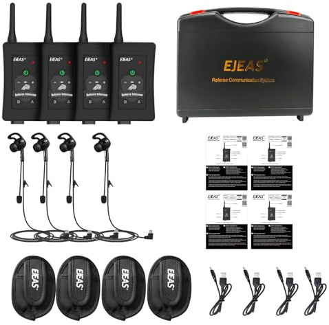 VergeTech FBIM Professional Football Referee Bluetooth Headset Intercom, 4-Way 1500M Communication System Waterproof Wireless Interphone with CVC Noise Reduction (4packs)