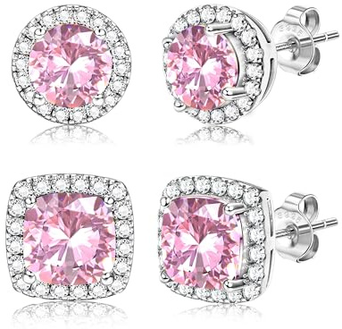Dochais 2 Paires Boucles d'Oreilles Zircon Cubique pour Homme Femme Boucles d'Oreilles Argent 925 Hypoallergéniques Plaqué Or 14K Ronds Carrés Brillant Grand Diamant Boucle d Oreilles Argent/Or