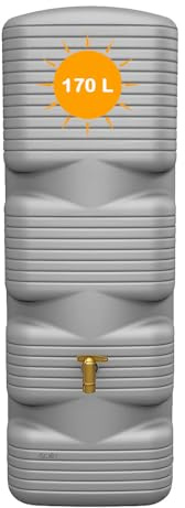YOURSOL Quadro Wandtank 170 L Betongrau Komplett-Set, Regentonne schmal mit Auslaufhahn & Fallrohrfilter, Regenwasserbehälter Hauswand, Regenfass