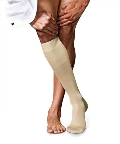 FALKE Herren No. 9 Kniestrümpfe atmungsaktive Baumwolle hochwertig seidiger Glanz elegant verstärkte Herrensocken flache Naht druckfreie Fußspitze fein glatt einfarbig Business 1 Paar | mit reiner ägyptischer Baumwolle