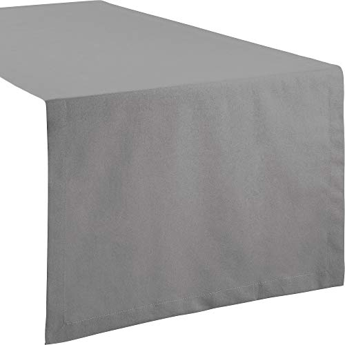 REDBEST Tischdecke, Tischläufer Uni Seattle, 100% Baumwolle grau Größe 50x150 cm - Robustes, glattes Gewebe, mit hochwertigem Kuvertsaum