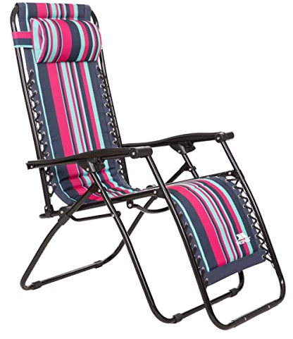 Trespass Padded Reclining Sun Lounger Summer Pool Patio Outdoors Garden Chair Zero Gravity Sunlounger Removable Headrest 113x64x98cm Glentilt