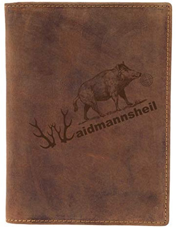 Greenburry Vintage Ausweismappe-Leder I Jagdschein-Etui mit Waidmannsheil Motiv für Jäger - 16,5x1,5x12cm